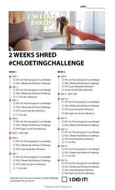 Chloe Ting printable workout schedule